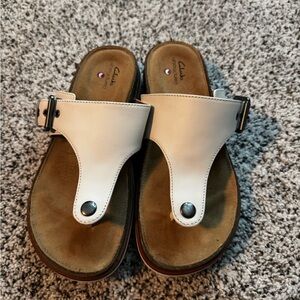 Clarks White Leather Sandals